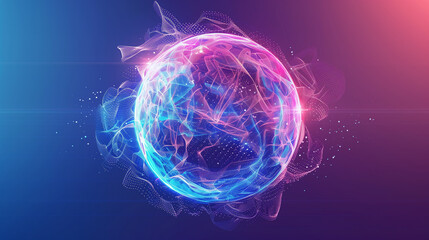 Poster - Abstract glowing sphere with vibrant neon colors and particle network