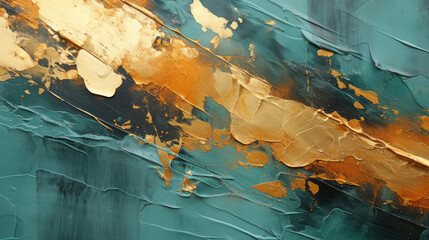 Wall Mural - closeup of abstract rough gold yellow dark green art painting texture, with oil acrylic brushstroke,
