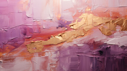 Wall Mural - closeup of abstract rough gold purple pink art painting texture, with oil or acrylic brushstroke, pa