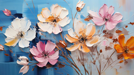 Wall Mural - closeup of abstract rough colorful multicolored organic floral spring flowers art painting texture, 