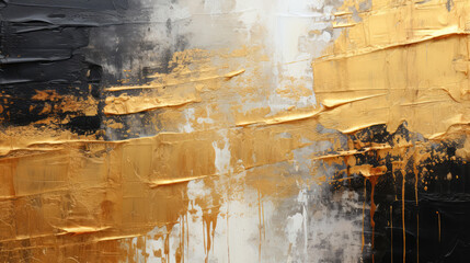 Wall Mural - Closeup of abstract rough gold yellow black art painting texture, with oil acrylic brushstroke, pallet knife paint on canvas, Generative AI