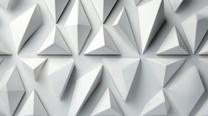 Wall Mural - Abstract wide white texture with geometric triangular 3d triangles pattern wall background banner illustration, textured backdrop for design web, wallpaper, Generative AI