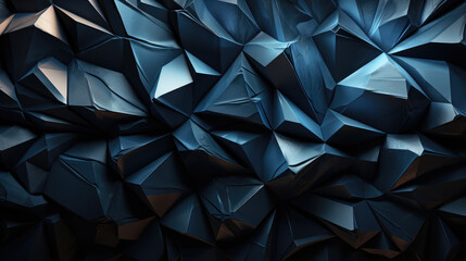 Wall Mural - Abstract 3d texture, black crystal background, faceted texture, macro panorama, wide panoramic polygonal wallpaper, Generative AI