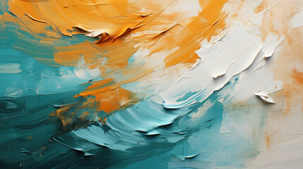 Wall Mural - closeup of abstract rough colorful multicolored green, white and orange colors, colored art painting