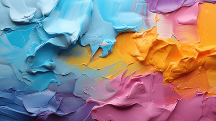 Wall Mural - closeup of abstract rough colorful multicolored neon blue, pink and yellow colored art painting text