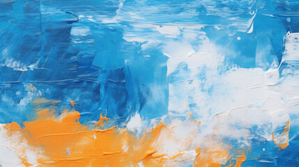 Wall Mural - closeup of abstract rough blue orange art painting texture, with oil brushstroke, pallet knife paint
