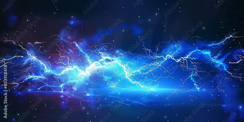 VFX effect of a lightning bolt striking the ground. Blue electric or ...