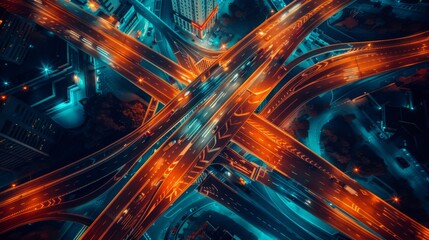 Aufkleber - Traffic lights captured from a drone's perspective overlooking a major highway interchange.