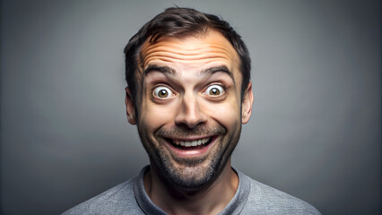man with funny face over gray background