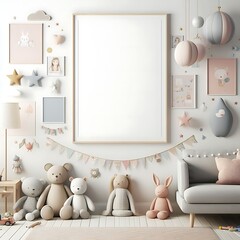 Wall Mural - A room style interior set design with stuffed animals and a picture frame decoration unique.