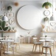 © Anna - A space for restaurants cafe drinks and fast food room with poster mockup white combined with tables and chairs and plants creative optimized informative engaging.