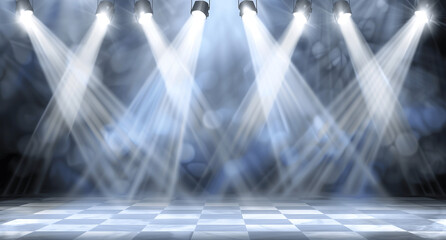 Wall Mural - Empty dance floor with party lights, empty stage