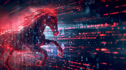 Computer virus malware attack represented by Trojan Horse malware in a cyberspace environment, cyber security concept