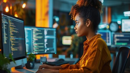 young businesswoman working on a computer in office