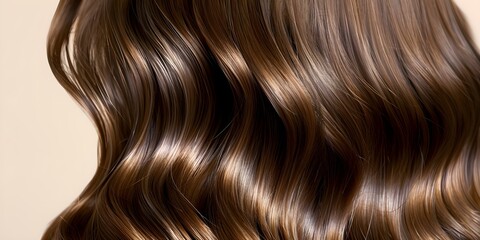 Wall Mural - Brunette hair styled in soft waves with brown caramel highlights. Concept Hair styling, Brunette color, Soft waves, Caramel highlights