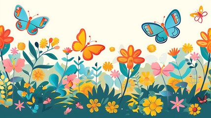 Wall Mural - Colorful Butterfly Garden in Bloom