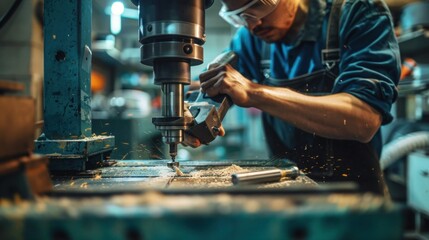 Blue-Collar Worker Using Milling Machine In Workshop