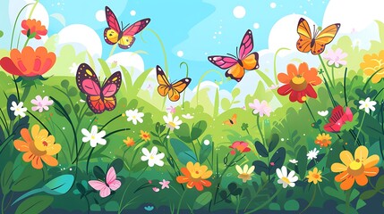 Wall Mural - A Colorful Garden with Butterflies