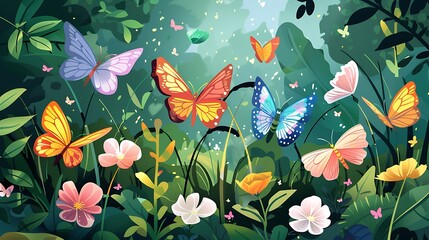 Wall Mural - A Colorful Butterfly Garden