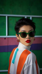 Wall Mural - Woman Asian Punk Rock 1980s Sunglasses New Wave Fashion Cosmetics Beauty