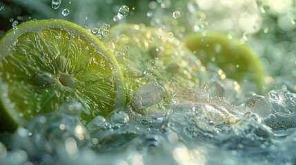 Sticker - Fresh Lime Slices Dropping Into Ice Water