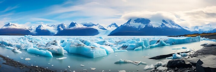 Sticker - glacial landscape featuring a blue and white mountain and blue water under a white and blue sky