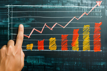 Wall Mural - Hand writing financial data and chart, represent financial growth and volatility in stock market or investment, financial report graph and chart