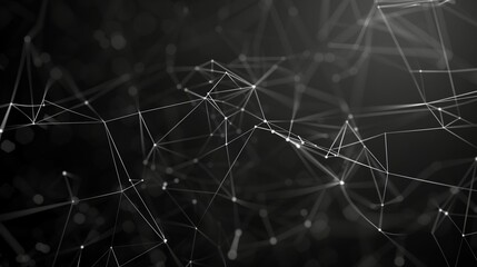 Abstract black background with white dots connected in the form of low poly network or communication concept.