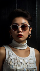 Canvas Print - Woman Asian Punk Rock 1980s Sunglasses New Wave Fashion Cosmetics Beauty