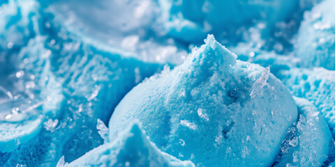 Artistic blue curacao sherbet, a closeup of artistic blue curacao sherbet, its bright blue color and icy texture against a white background, perfect for a feature on bold and colorful summer desserts
