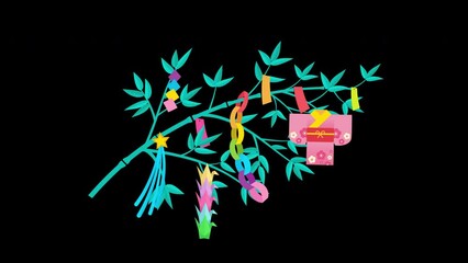 Wall Mural - 4K Tanabata festival, The bamboo wish tree animation on transparent background