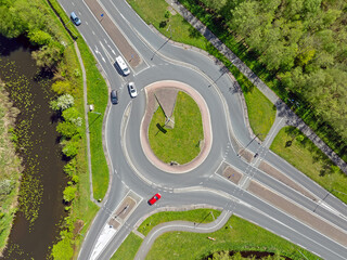 Wall Mural - Aerial topshot from a roundabout in the Netherlands.