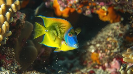 Sticker - Colorful tropical fish swimming among vibrant coral reefs