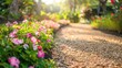 © Татьяна Макарова - Sunny garden with gravel path and colorful flowers