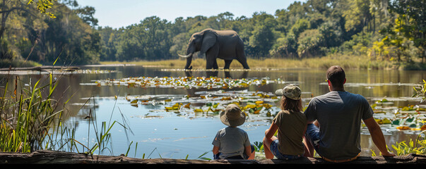 a family spending a day at a wildlife sanctuary, observing and learning about endangered species and