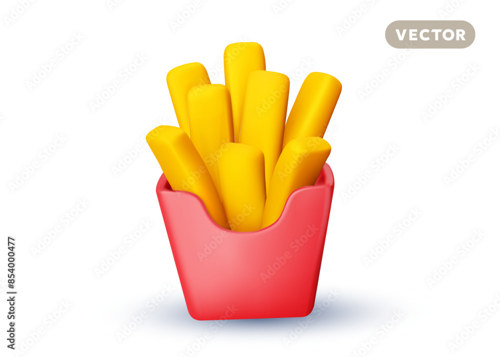 Vector illustration of realistic full red pack of french fries on white ...