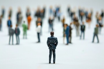 Miniature businessman standing out  focusing on business strategy.