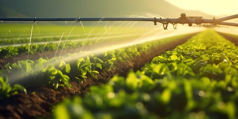 Wall Mural - Efficient irrigation system conserves water boosts crop yield in smart farming. Concept Smart Farming, Efficient Irrigation, Water Conservation, Crop Yield, Automation Technology