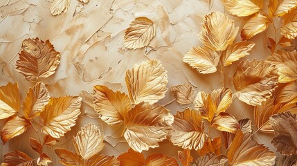 Wall Mural - Art painted golden leaves in pastel technique