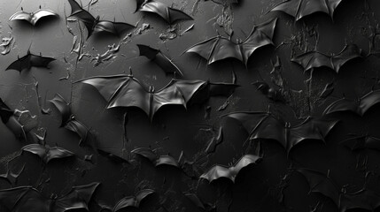 background with small, repeated bat shapes in various formations, using minimalistic design principles to create a sense of movement and eeriness.