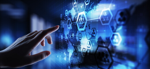 Wall Mural - hr, human resources management, recruitment, outsourcing. business and modern technology concept.