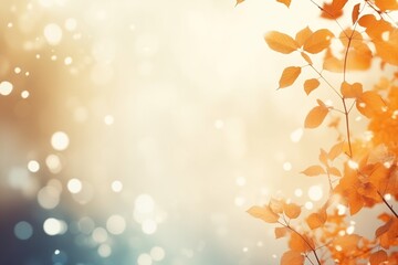 Wall Mural - Abstract Autumn Background with Tree Branch. Golden and Yellow Fall Leaves in Natural Bokeh Light