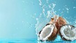 © Татьяна Макарова - Coconuts splashing in water with vibrant blue background