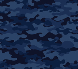 Wall Mural - blue camouflage background, military dark texture, classic urban print