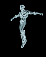 Wall Mural - futuristic astronaut is floating and landing in white background
