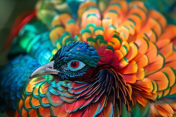 Wall Mural - The vibrant colors of a birda??s plumage in a macro shot