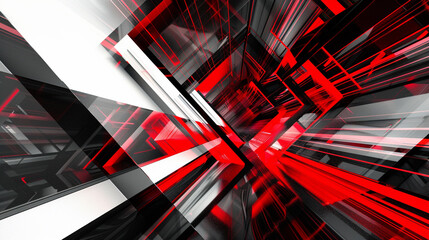 Wall Mural - red, black and white glowing abstract geometric lines. powerpoint and business background.