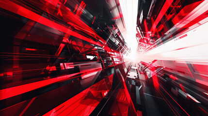 Wall Mural - red, black and white glowing abstract geometric lines. powerpoint and business background.