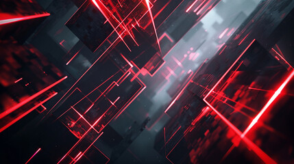 Wall Mural - red, black and white glowing abstract geometric lines. powerpoint and business background.