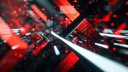 Wall Mural - red, black and white glowing abstract geometric lines. powerpoint and business background.